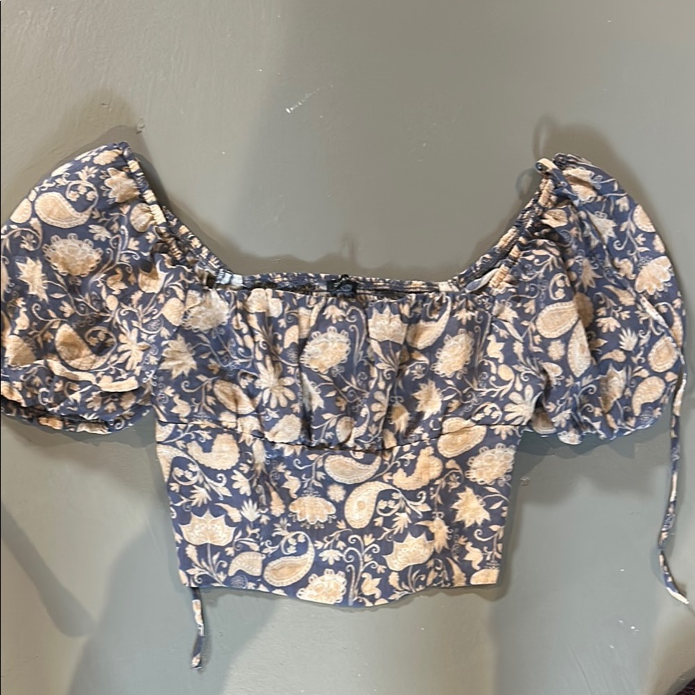 Dynamite Blue Puff Sleeve Crop Blouse